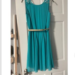 Blueish green dress with belt